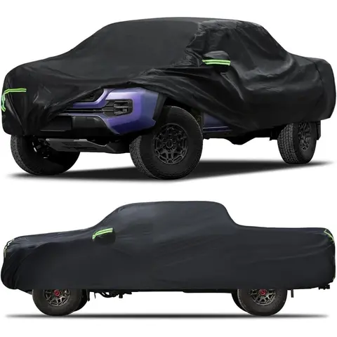 Truck Cover Waterproof All Weather for Automobiles Outdoor Full Exterior Cover Rain Sun Wind Protection Suitable for 220-232 inch pickup trucks Black Triple-layer Protection Scratch-Resistant Interior Lining Secure Windproof Design