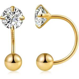 Huggie Half Hoop Earrings for Women with Ball Screw Back, 1/2 Inches Small Gold Hoop Earrings