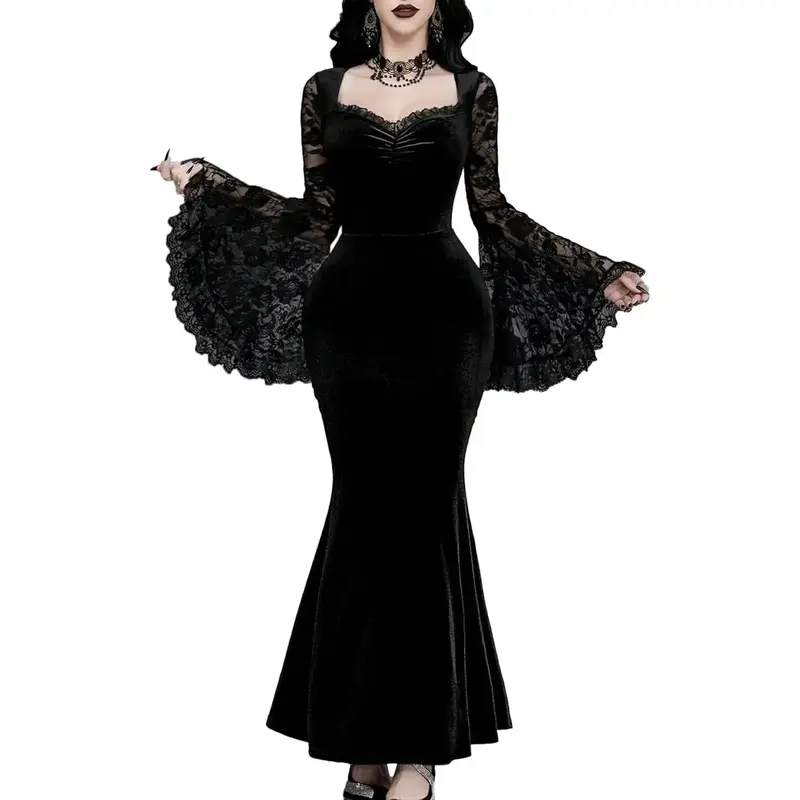 chinese dress ladies Amazon.com: LANSHULAN Lace Long Sleeve Dress Black Draped Bodycon Goth  Vintage Dresses Clothes: Clothing, Shoes & Jewelry