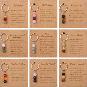 9PCS Natural Crystal Keychains - Healing Stone Keychains for Women, Uplifting New Beginnings & Anxiety Relief, Protection Gift, Safe Travels Gift, Self Love Fashion Accessory Set