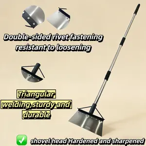 Stainless Steel Snow Shovel with Handle, suitable for road cleaning (snow, ice, soil, moss, etc.) and lawn edging. Sharp and practical, easy to use, sturdy and durable, it is a must-have for home.