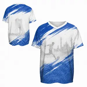 Tri-Color Brushstroke Soccer Jersey with V-Neck, Graphic Fan Football Shirt, Match Day Sports Top for Supporters and Everyday Style