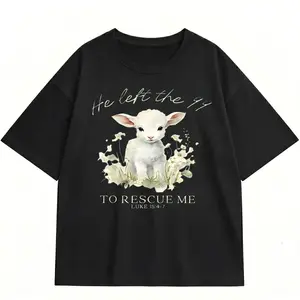 Christian Graphic Tee for Women, Casual "He Left The 99" Bible Verse Print, Lightweight Comfortable Faith Top, Plus Size