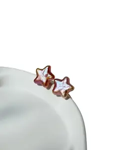 Peach Star Freshwater Pearl Stud Earrings Gold Plated Alloy Posts Unique Iridescent Tones Lightweight Comfortable Gift Ready Packaging