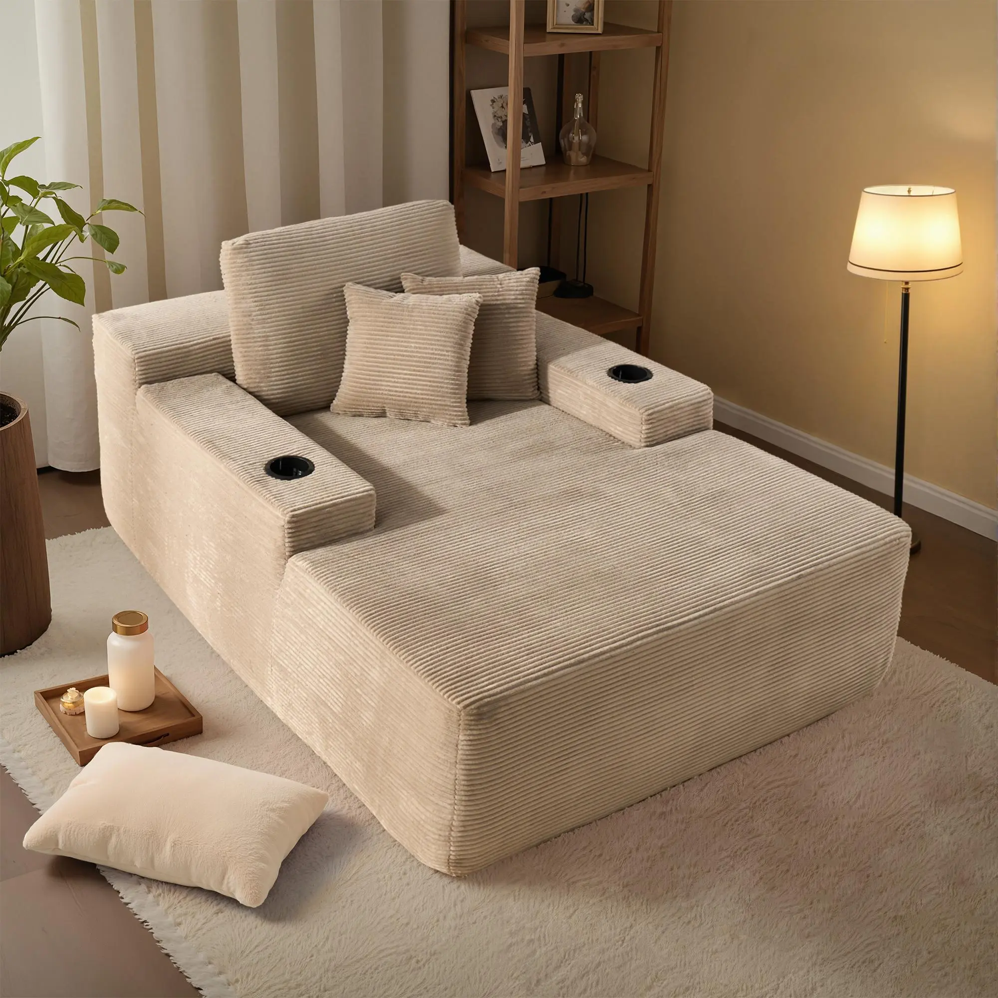 67"Camel Corduroy - With Cup Holder