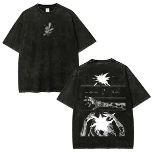 Menswear Jujutsu Kaisen Mahito Round Neck Oversized T-Shirt - Vintage Anime Graphic, Acid Wash Streetwear, Soul Multiplicity Distorted Hand Print, Heavyweight Cotton Fabric, Casual Classic Harajuku Unisex Boyfriend Style Merchandise