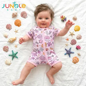 Junblebaby Bamboo Shortie Romper Baby Girl  Clothes Bamboo Onesies With 2 Way Zipper Summer Short Sleeve Romper Baby Sleepers for Girl  0-24M Baby Boy Clothes Shell Print