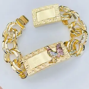 Chino Link Men Bracelet 22mm with Decorative Elements and box Clasp 8.6”