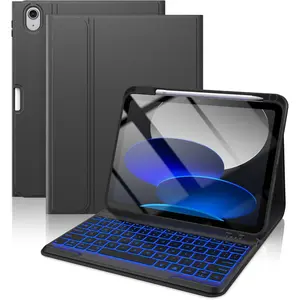 Folio Keyboard Case for iPad 10th Gen 10.9 inch (2022) and iPad 11th (A16, 2025),   Detachable Keyboard, 7-Color Backlight, Thin & Light, Pencil Holder - Black