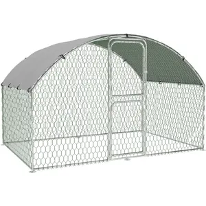 Large Metal Chicken Coop, Dome Shape Chicken Coop with Double Door, Chicken Run with Waterproof and Anti-UV Cover for Outdoor Farm Yard