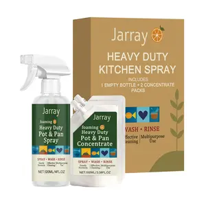 Heavy Duty Kitchen Spray Pot and Pan Concentrate 2PCS Set with Empty Bottle Stain Remover for Kitchen Household Oven Stove Range Hood for Easy Cleaning