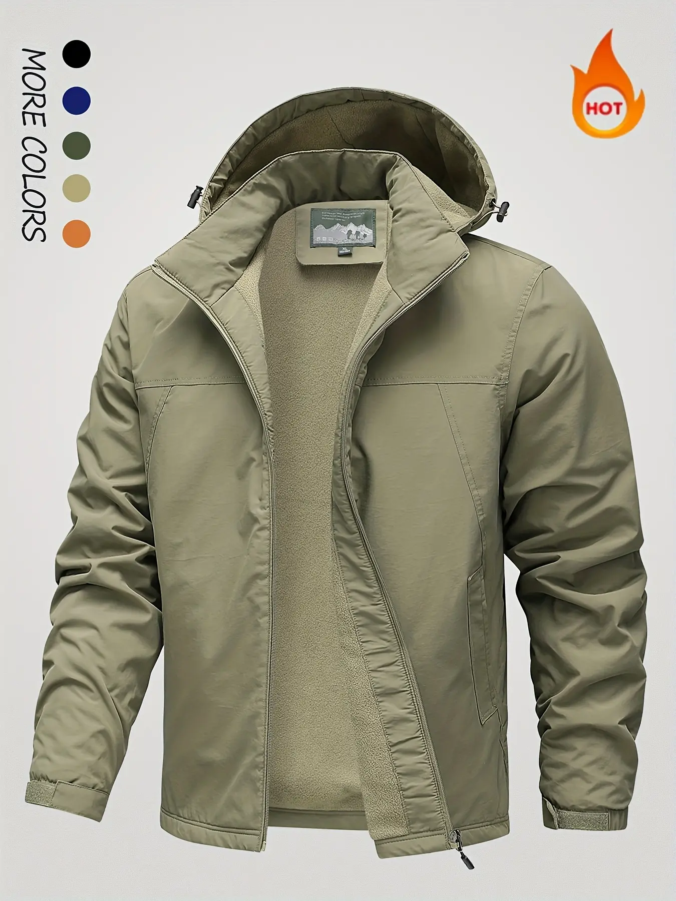 New Men’s Winter Fleece-Lined Sports Jacket, Solid Color, Thick & Warm, Outdoor Casual Hooded Jacket
