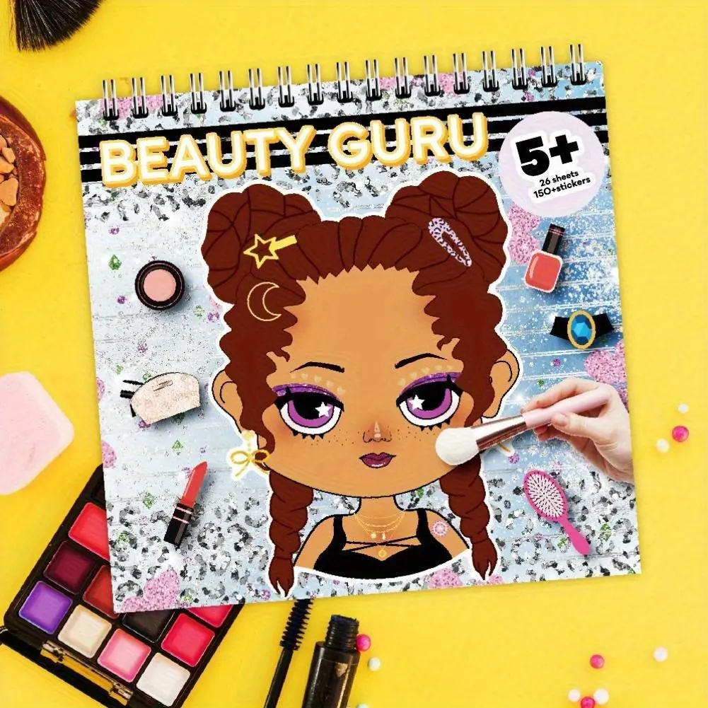 Creative Makeup Sticker Coloring Gift Book, Paper Stress Relief Toy for Learning Makeup Skills & Cultivating Aesthetics, Mixed Colors