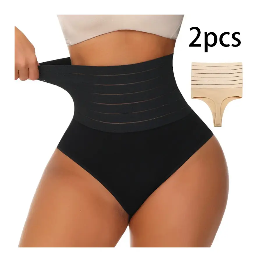 2pcs Women High Waist Shaping Brief Lady Thong Body Shaper Slimming Underwear Butt Lifter Control Pantie Sexy Shapewear Panty