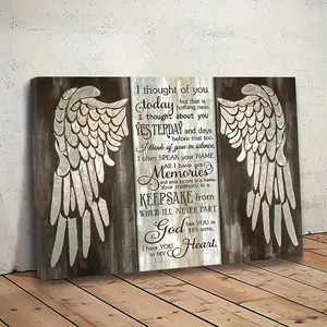 1pc Vintage Canvas Painting, Angel Wings Canvas Poster, Rustic In Memory I Thought Of You Today Wall Art Prints For Home Decoration, Living Room&Bedroom, Festival Gift Decoration, No Frame