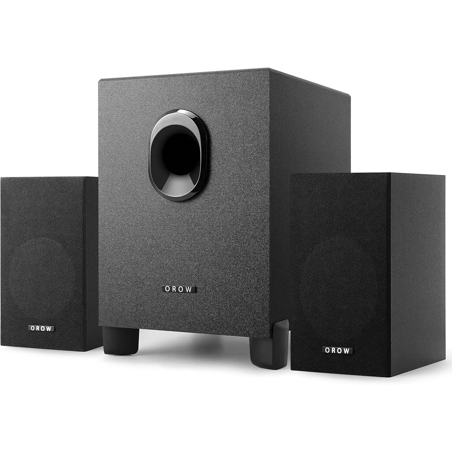 2.1 Channel Compact Durable Wood Stereo Speaker System - 16W USB-Powered Plug-N-Play, Bass Boost Subwoofer with Bass Control Knob, 3.5mm Auxiliary Input, Enhanced Highs, Home Use, Compatible with PC, Smartphones or Tablets