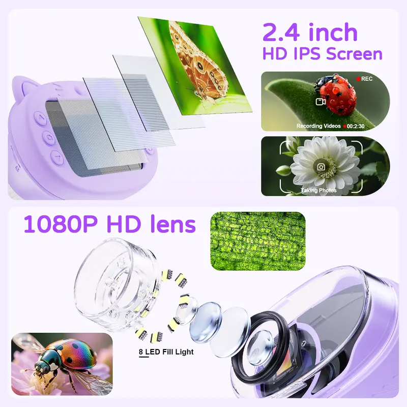 Product Introduction of [2026 Upgrade] AuroraHaven Kids Microscope with Built-in Photo & Video Camera, 2.4" 4K Screen – 1000X Microscope and 100m Telescope, STEM Toy & Educational Gift for Boys & Girls Ages 3–12 9