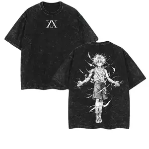 valentine shirts Retro Heavy Limited "Killua Zoldyck" Hunter x Hunter Anime Vintage Washed Tee Unisex Oversized Anime Manga Acid Washed Heavyweight Soft Cotton T-Shirt , Gift For Anime Lover Clothing Menswear
