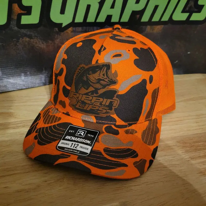 Rippin Lips Fishing Hunting Hat - Adjustable Trucker Cap with Camo Design and Fish Graphic