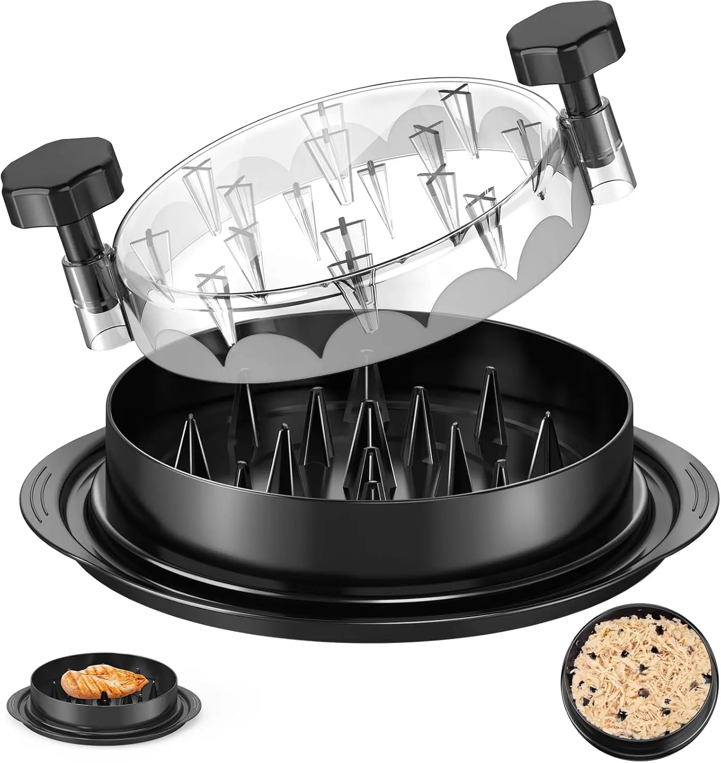 Chicken Shredder 8 Inches, Chicken Shredder Tool Twist for Pork Beef Chicken, Meat Shredder, Clear Lid, Ergonomic Handle, Strong Anti-slip, BPA Free, Easy to Clean, Dishwasher Safe (Black)