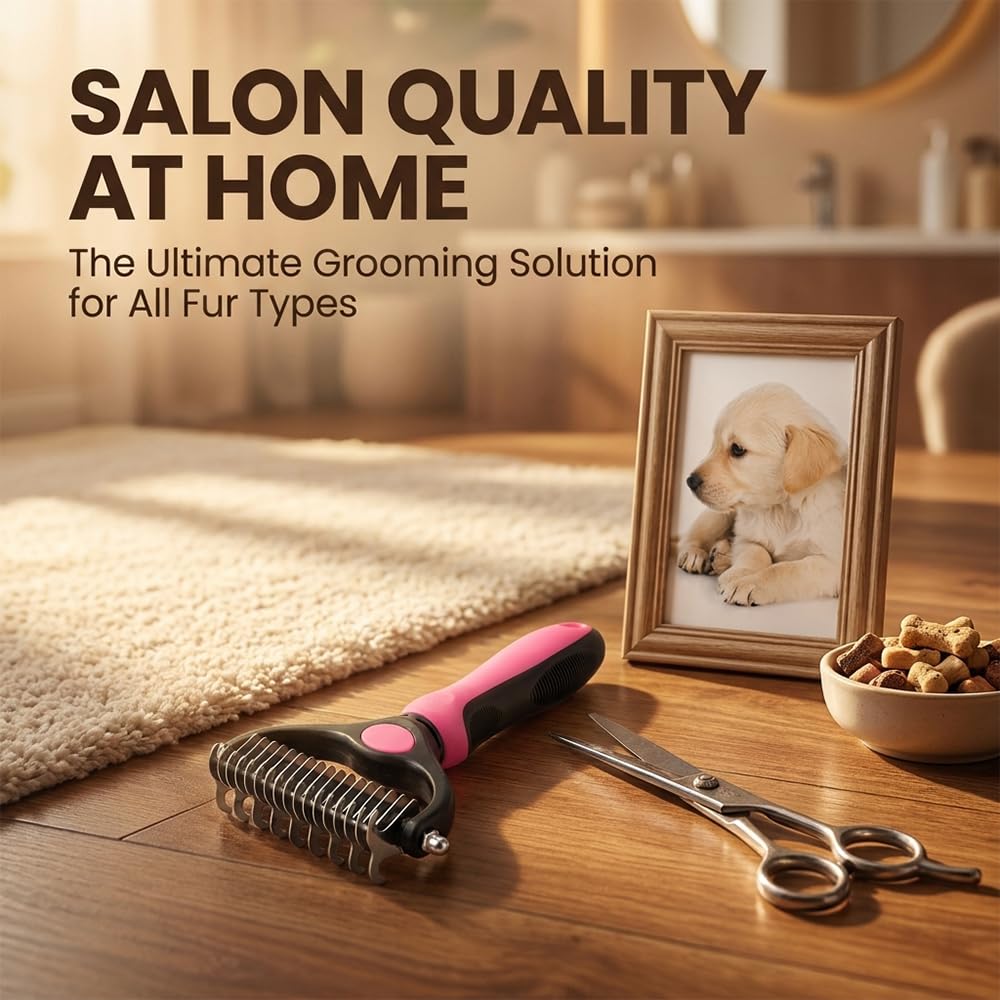 Pet Grooming Brush-Double Sided Hurtless Shedding and Dematting Undercoat Rake Comb for Dogs and Cats, No More Nasty Shedding or Flying Hair Pet Grooming Brush-Double Sided Hurtless Shedding and Dematting Undercoat Rake Comb for Dogs and Cats, No More Nasty Shedding or Flying Hair