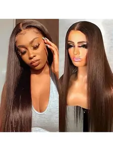 13x4 Chocolate Brown Lace Front Wig 180% Brown Wig Human Hair Real HD Lace Front Wig True Pre Plucked Pre Bleached Pre Cut Wig Frontal Hd Lace (16-30 Inch 13x4 Chocolate Brown Straight wig)