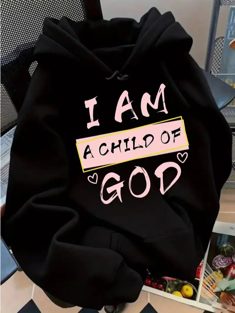 Cute Handwritten Letter Heart Print Fleece Hoodie, Daily Casual Loose Sweatshirt