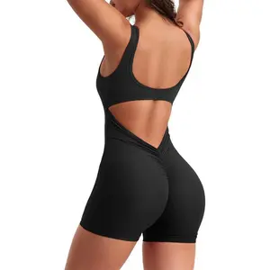 Women's sports jumpsuit sexy backless jumpsuit sleeveless V-back tight yoga jumpsuitRAIMENTRY