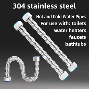 2pcs 304 Stainless Steel Wavy Soft Tube, Cold & Hot Water Hose for Faucet, Toilet, Shower, Bathroom Plumbing, G1/2 Thread, 20-60cm Options