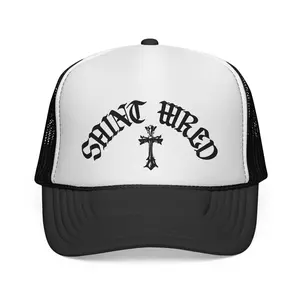 SAINT WRLD Gothic Cross Trucker Hat - Black Alt Streetwear Snapback