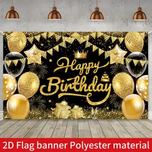 Happy Birthday Decoration Banner, Golden Sequin Birthday Party Decor, Black And Golden Themed Happy Birthday Banner, Birthday Party Supplies Decoration, Photo Booth Props,