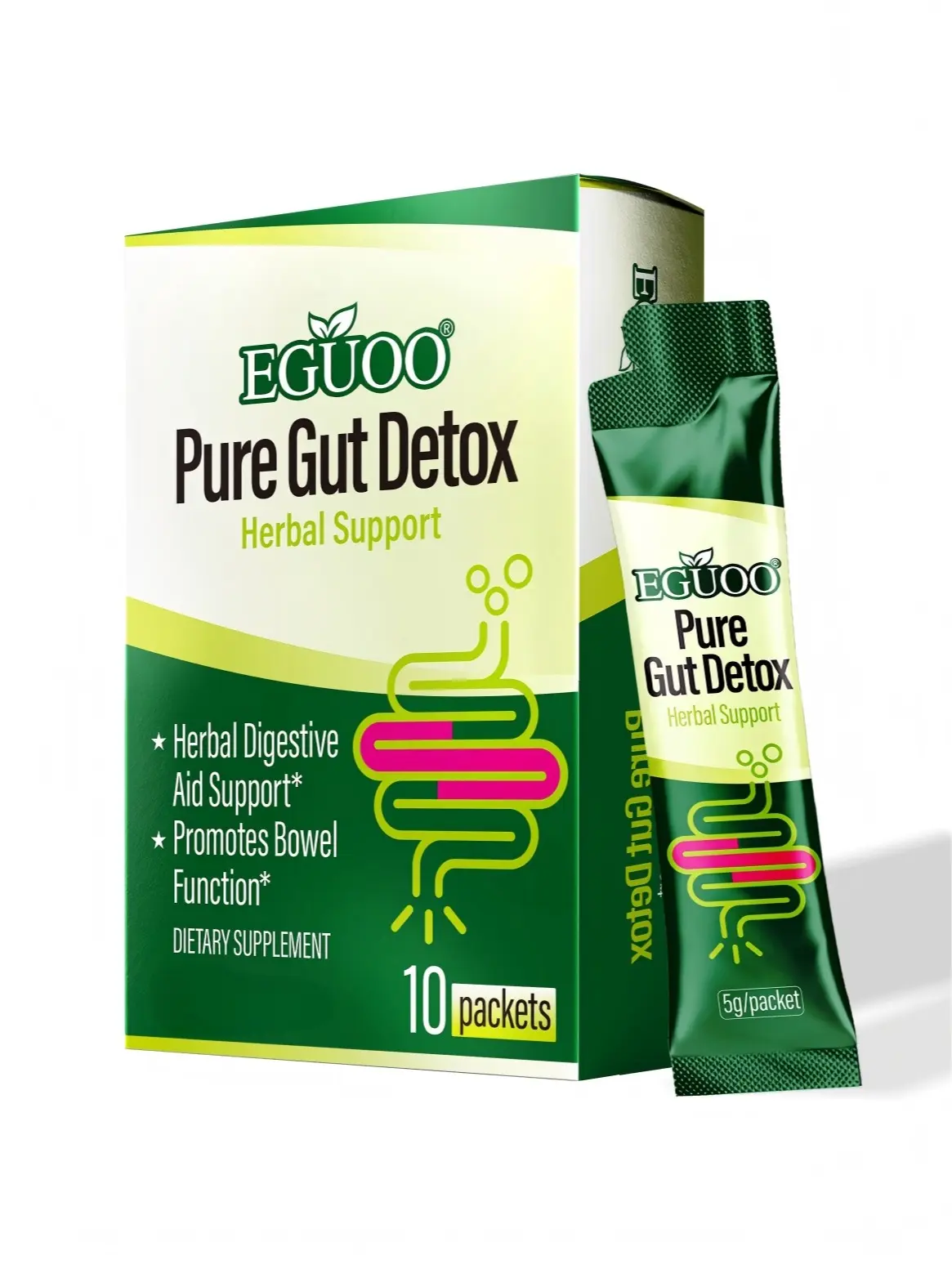 EGUOO Natural Herbal Dietary Fiber Powder Supplement - Supports Digestive Comfort, Contains Senna Leaf, Cascara Sagrada, 10 Packets Summer Essentials