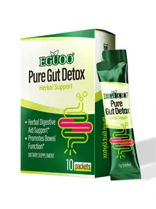 EGUOO Pure Gut Detox – Herbal Digestive Aid with Senna Leaf, Cascara Sagrada, Prebiotics & DigeZyme – Supports Bowel Function, Reduces Bloating, Gentle Cleanse – 10 Powder Packets