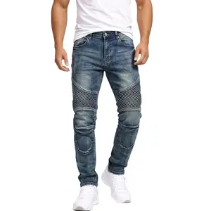 Men's Slim Fit Biker Jeans Ripped & Distressed Moto Denim Pants with Stylish Rips and Distressing for Trendy Looks