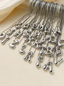 Silver Color Bubble Letter Necklace, Unisex Stainless Steel Fashion Design, Casual Versatile Style, Perfect Gift Idea