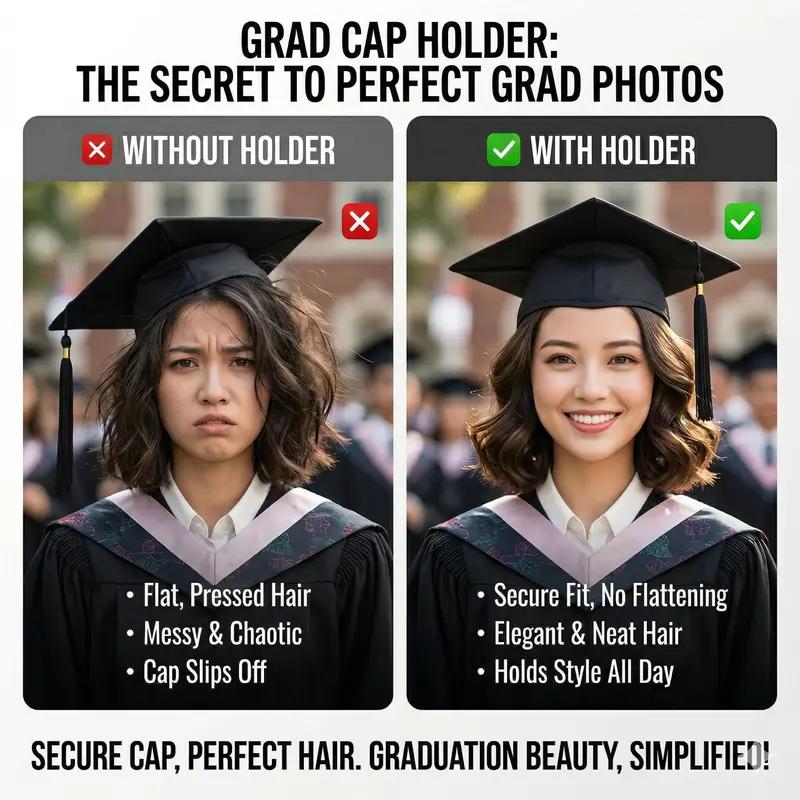 Graduation Cap Headband, Invisible Anti-Fall Grad Cap Holder Insert for Secure Fit, Clear Non-Slip Graduation Hat Accessories for All Hairstyles & Thick Curly Hair, Ideal Graduation Gift for Her/Students