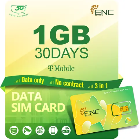 ENC Mobile Prepaid SIM Card: US Data Only 5G/4G LTE - Suit for Unlocked Security Camera/Mobile WiFi Hotspot/Routers/Laptops/Tablets - No Voice & No Text (3-in-1 SIM Card)