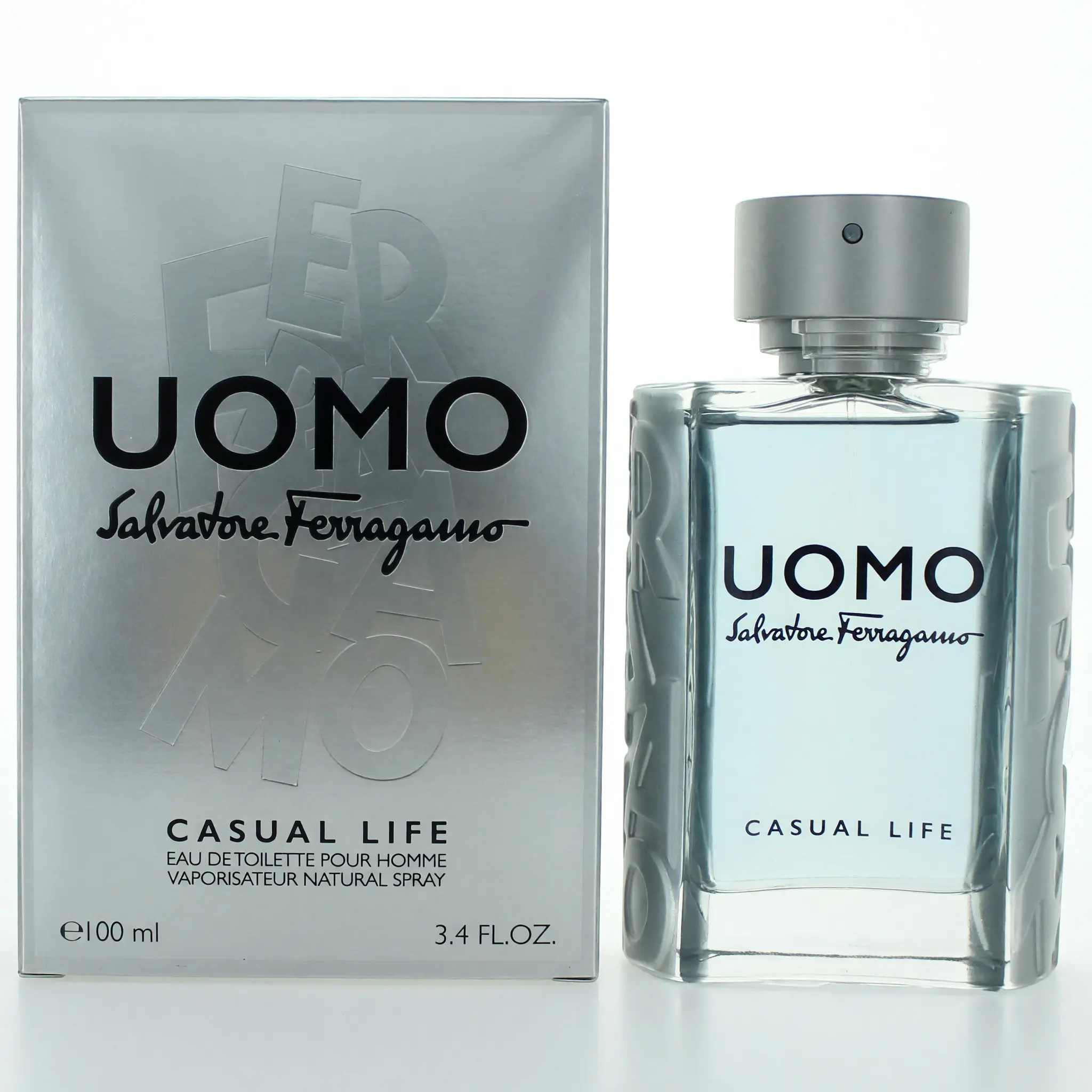 Men's Uomo Casual Life by Salvatore Ferragamo 3.4 oz EDT Spray Bottle, Woody Fragrance with Lemon, Cedar, Musk Notes