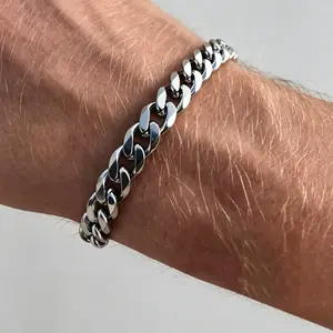 Men's Simple Plain Cuban Link Bracelet Punk Style Stainless Steel Chain Bracelet, Fashionable Bracelet for Party, Daily Clothing Decor, Trendy All-match & Exquisite Jewelry for Birthday Gift