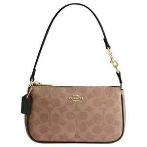 Coach Nolita 19 Small Handbag for Women – Coated Canvas Tote with Zip Closure, Tan and Black
