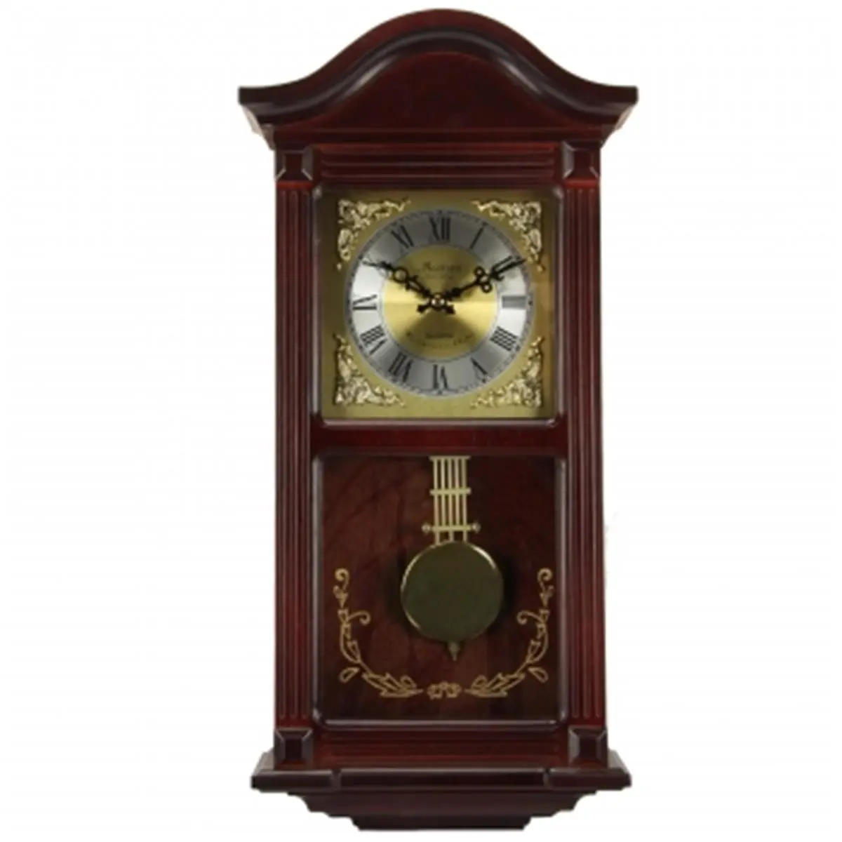 212 MAIN Bedford Plain Analog Mechanical Wall Clock - 22 in. Classic Mahogany-Oak Wooden Wall Clock, Pendulum, Chime Modes, Musical Modes, Cherry & Brass Accents, 2 AA Battery-Powered Home Decoration Items