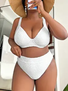 Elegant Textured Bikini Set, High Waist Bikini, Enhances Cleavage & Conceals Belly, Perfect Beachwear for Stunning Photoshoots