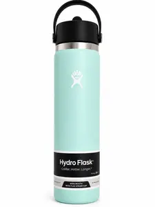 Hydro Flask 24 oz Stainless Steel Water Bottle with Wide Flex Straw Cap, Dew Blue