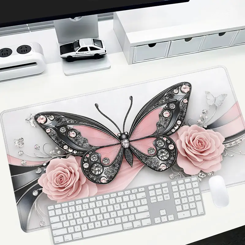 Elegant butterfly-themed large-sized gaming mouse pad, floral desktop protection pad, anti-slip rubber lock edge high-definition printing, suitable for computers, laptops, offices, homes, schools, as a gift for family and friends, Mouse Pad Cute