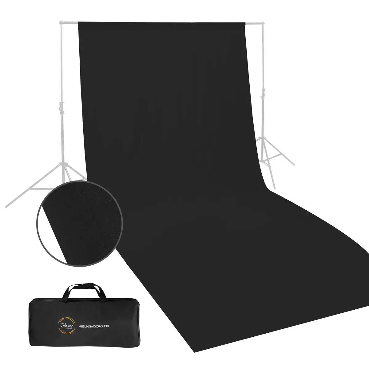Glow Muslin Photo Backdrop - 10x20ft (Black), Light