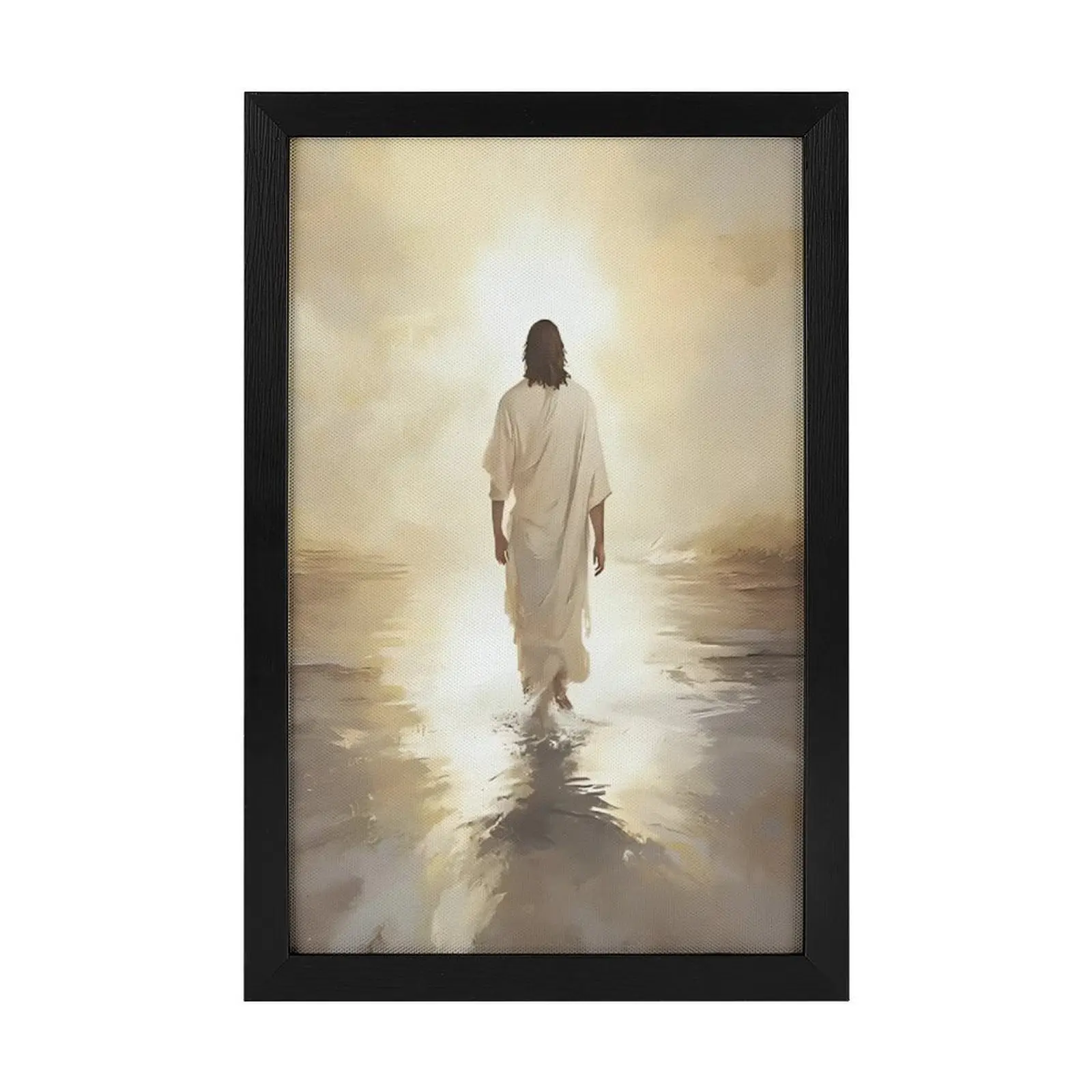 Christian Jesus Walking on Water 1-Black Framed Canvas Poster, Faith-Inspirational Religious Wall Art, Light Ocean Scene Picture, Prayer Space Living Room Bedroom Church Decor, Christian Gift for Family Friends