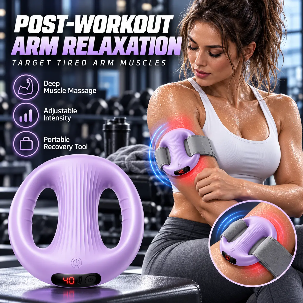 Wearable Countdown Resistance Fitness Ring. Target abs, back, thighs and arms to build strength and sweat it out. Digital screen shows workout time, comes with adjustable strap. Easy to use, portable home workout tool for men & women.