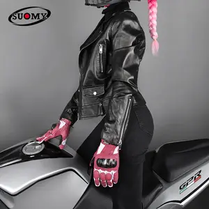 SUOMY Classic Vintage Genuine Sheepskin Leather Motorcycle Gloves Touchscreen Fingers Men Women Anti-fall Moto Riding Gloves