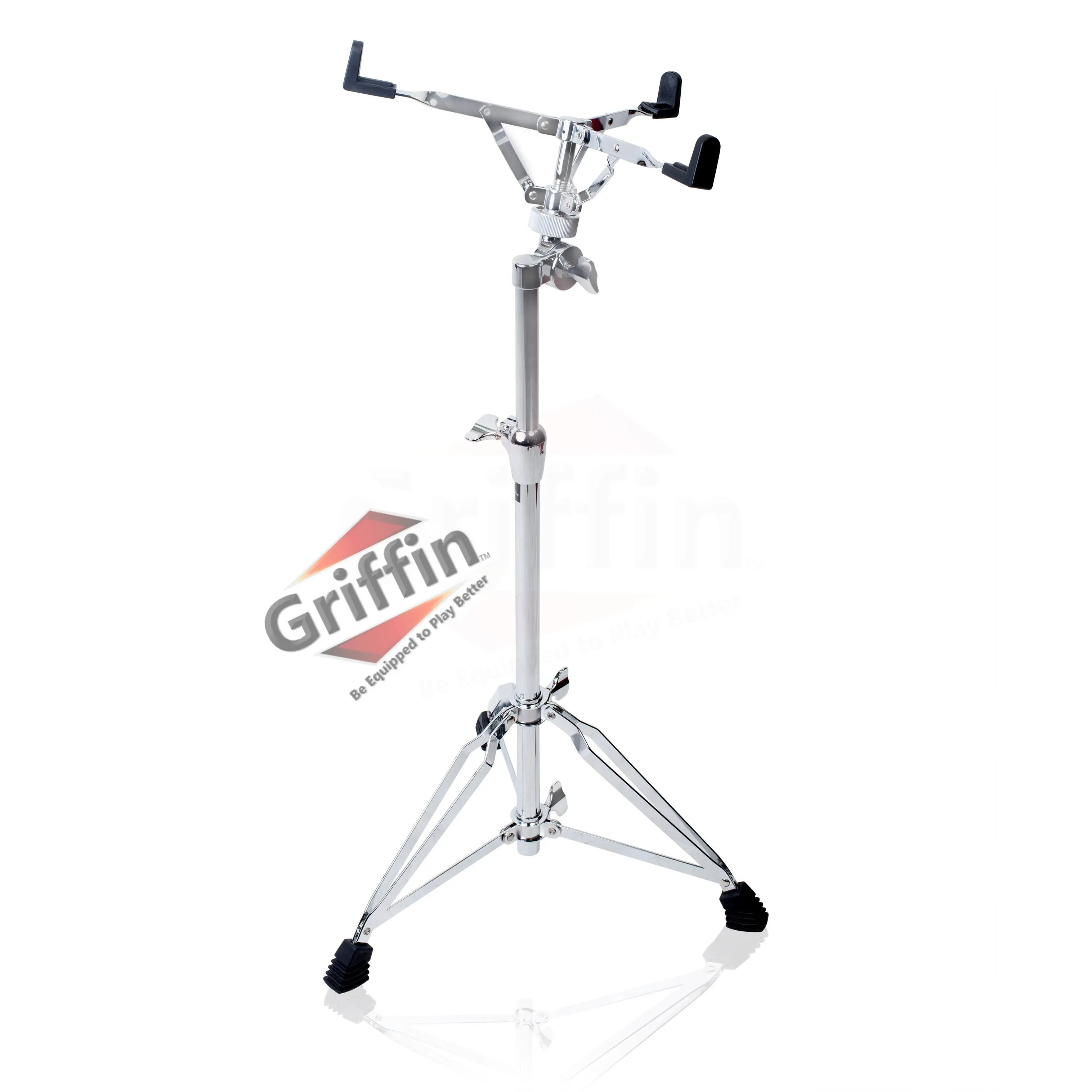 Extended Height Snare Drum Stand by GRIFFIN | Tall Adjustable Height Snare Stand For Practice Pad | Concert Stand Up Drum Mount Holder With Basket Clamp | Double Braced Percussion Chrome Drum Hardware