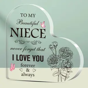 2D Flat Acrylic Heart-shaped Keepsake for Niece - "I Love You", Transparent Acrylic Ornament Gift, Universal Gift for Occasions, Wedding Birthday Christmas Gift Decoration, Table Centerpiece